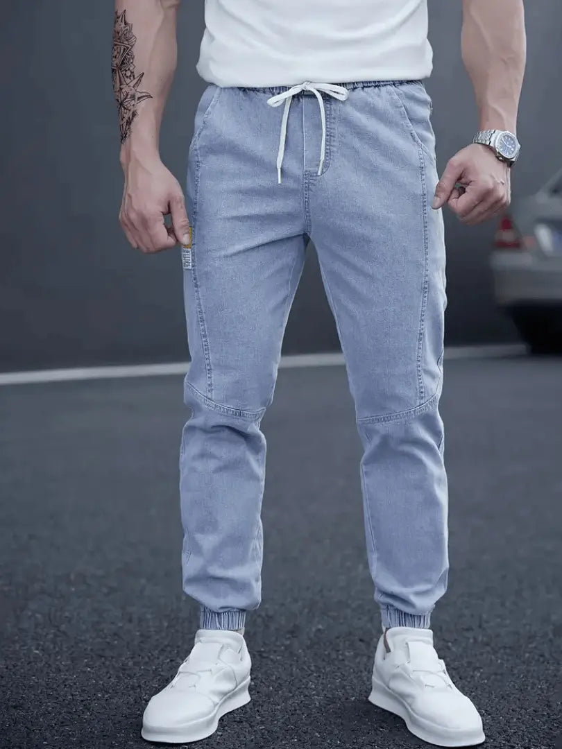 Herre Tapered Jogger Jeans – Street Style med Snøring i Midjen Motelys