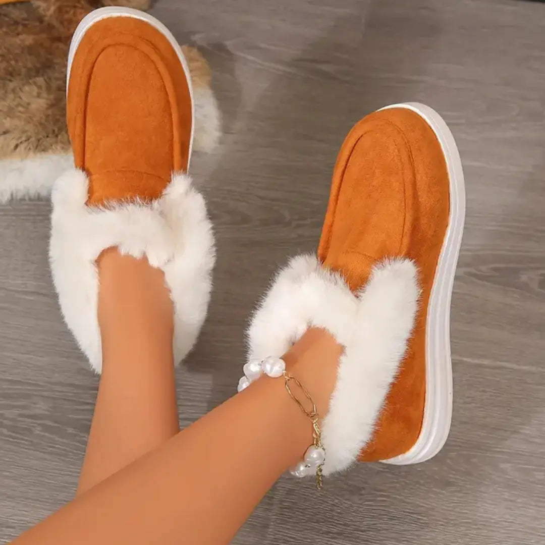 Dame Fluffy Fleecefôrede Snøstøvler - Koselig Slip-On Ankel Design Motelys