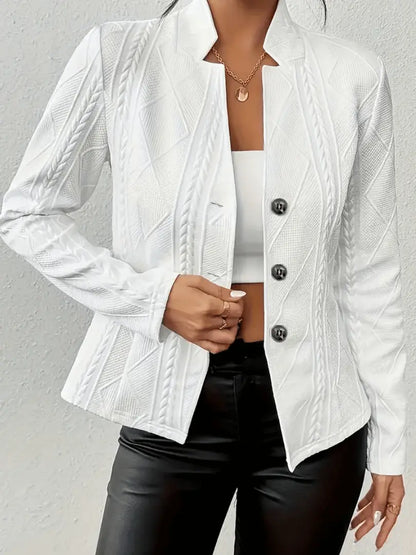 Dame Ensfarget Blazer - Elegant Strikket Stoff med Knappe Detaljer Motelys