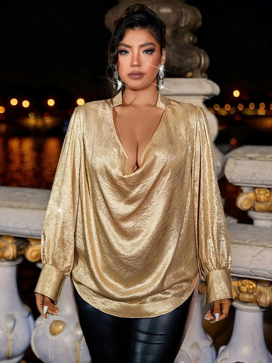 GildedStyle - Glamourøs Bluse til Kvinner med Gullglitter Motelys