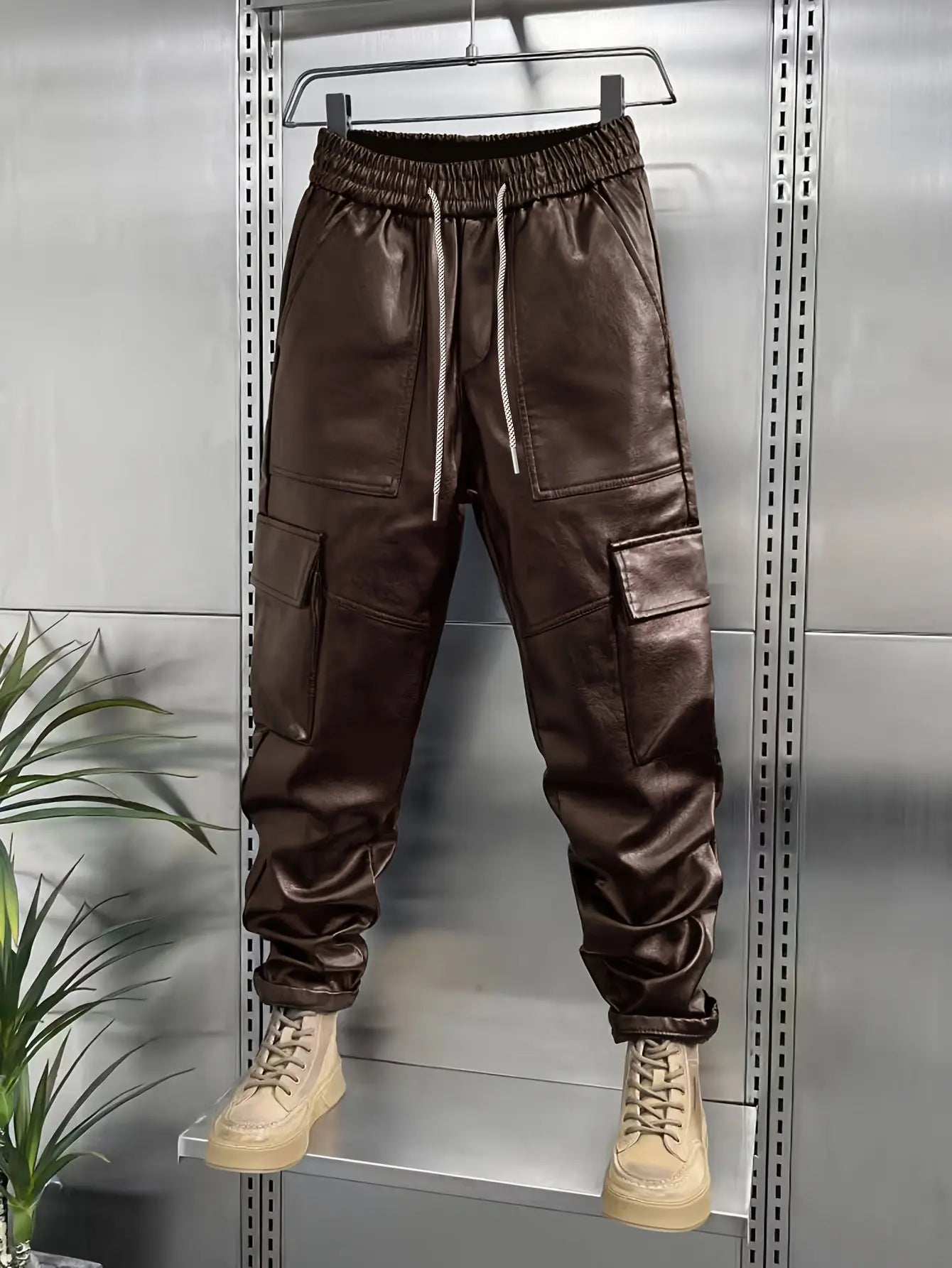 UrbanFlex - Cargo Joggebukse I PU-Lær For Trendy Utseende Motelys