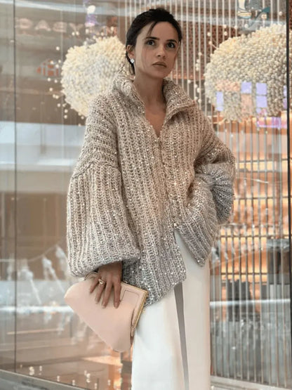 LuxeLayer - Glitrende Cardigan-Genser for Glamourøse Anledninger Motelys