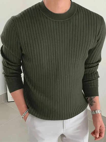 Herresweater med ribbet design og lange ermer – Klassisk rund hals for en stilig look Motelys