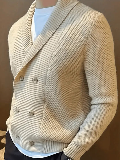 Dobbelkneppet strikket cardigan for menn – Elegant genser med sjalskrage til vinteren Motelys