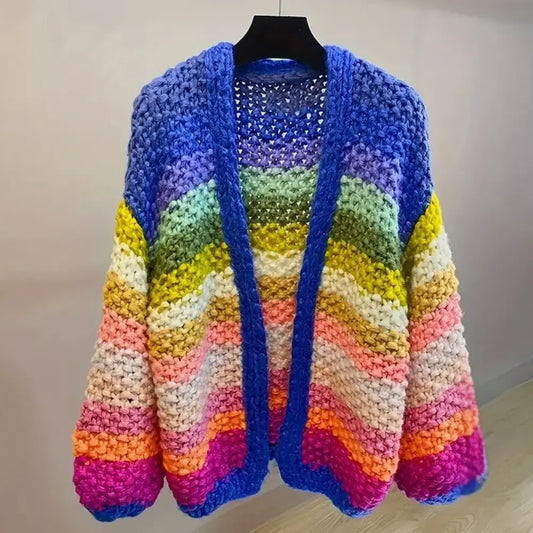ColorVibe - Fargerik Stripete Kardigan for Damer Motelys