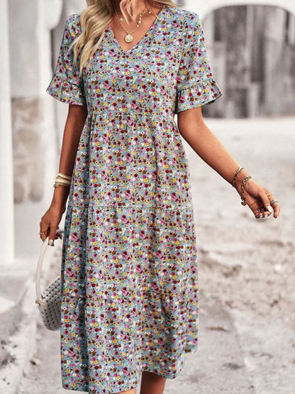 FloralVogue - Stilig Blomstret Midikjole for Feminin Eleganse Motelys