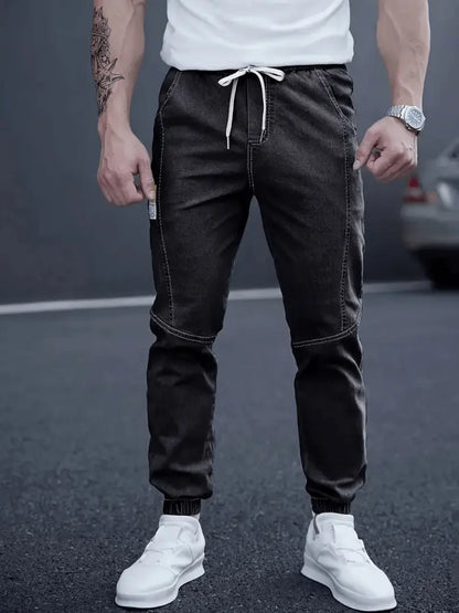 Herre Tapered Jogger Jeans – Street Style med Snøring i Midjen Motelys