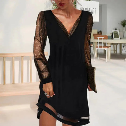 GlamChic - Elegant Kjole Med V-Hals For Enhver Anledning Motelys