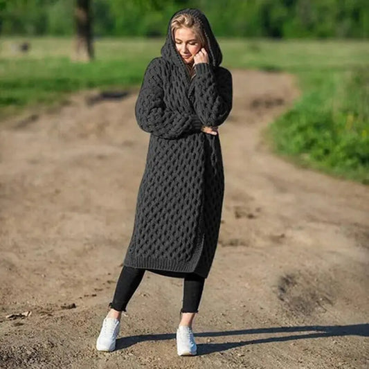 ComfortWear - Kvinners Lang Strikket Hettejakke Motelys
