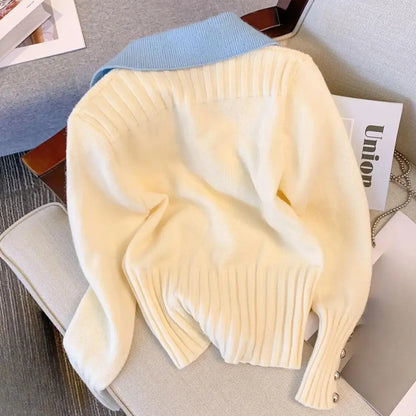 Strikket cardigan med kontrastfarger Motelys