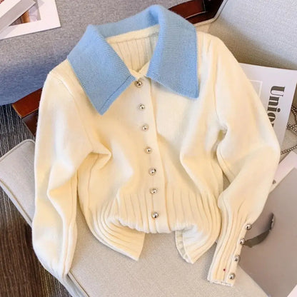 Strikket cardigan med kontrastfarger Motelys