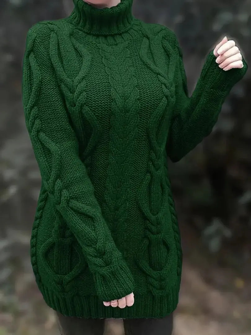 Dame Flettestrikket Turtleneck Genser - Klassisk Langermet for Høst og Vinter Motelys