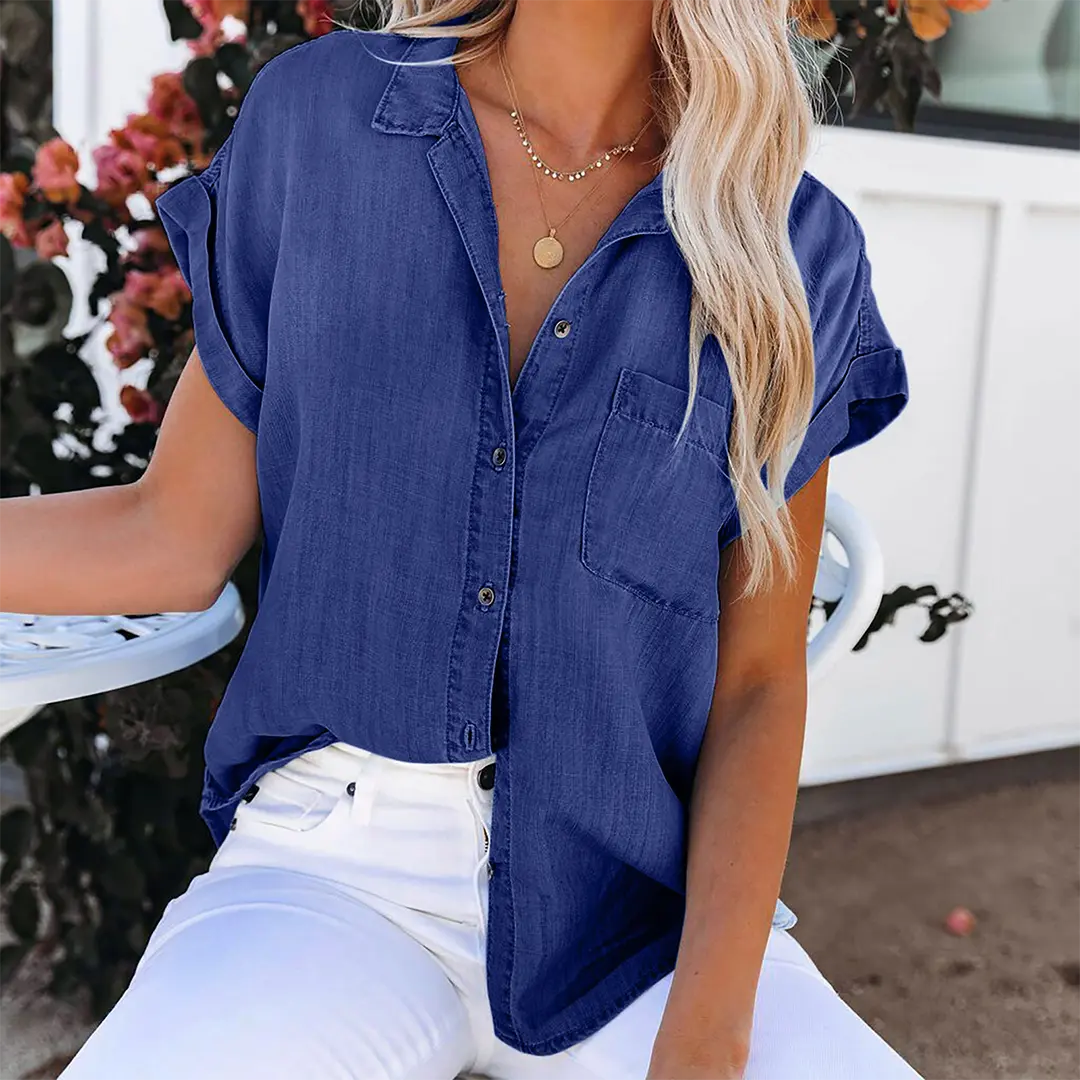 DenimDream - Stilig Denimbluse for Uformell Eleganse Motelys
