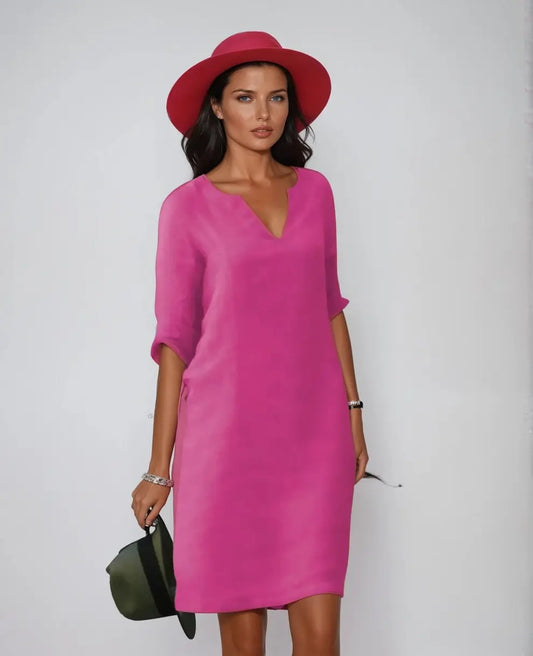 LuxeBreeze - Elegant Sommer Midi Kjole Motelys