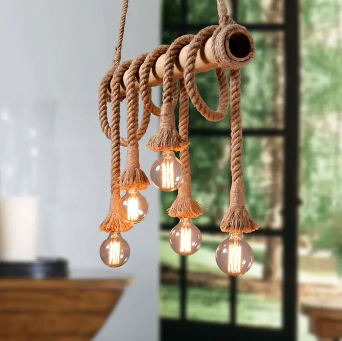 Pendellampe i tre med tau Motelys