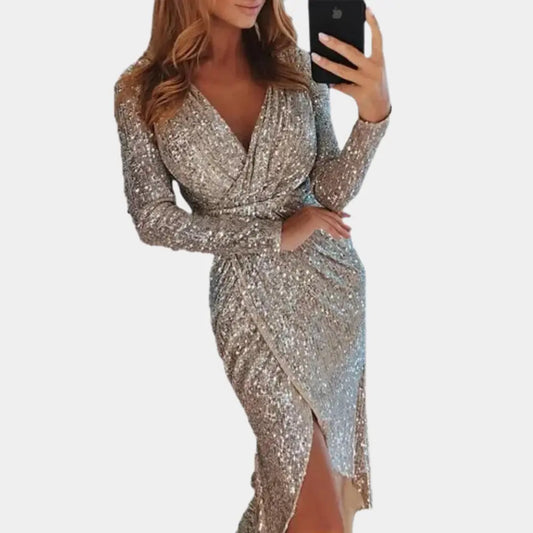 GlamSparkle - Funky Paljettkjole Med Spalte For En Uforglemmelig Kveld Motelys