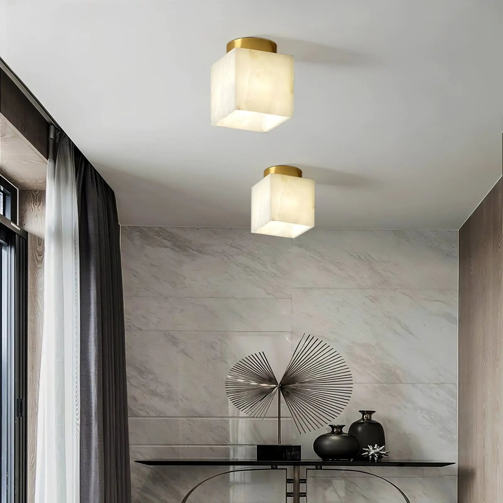 AuraGlow - Stilig Moon Alabaster Taklampe for Magisk Belysning Motelys