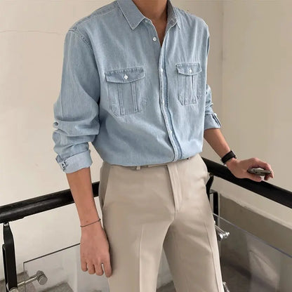 DenimGrove - Stilig Langermet Skjorte i Denim for Menn Motelys