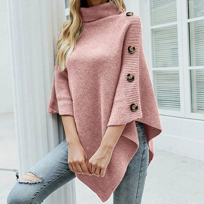 Elegantista - Kvinners Elegante Poncho-genser med Knapper Motelys