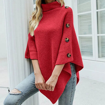 Elegantista - Kvinners Elegante Poncho-genser med Knapper Motelys