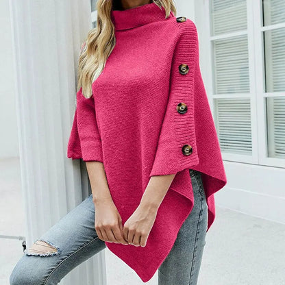 Elegantista - Kvinners Elegante Poncho-genser med Knapper Motelys