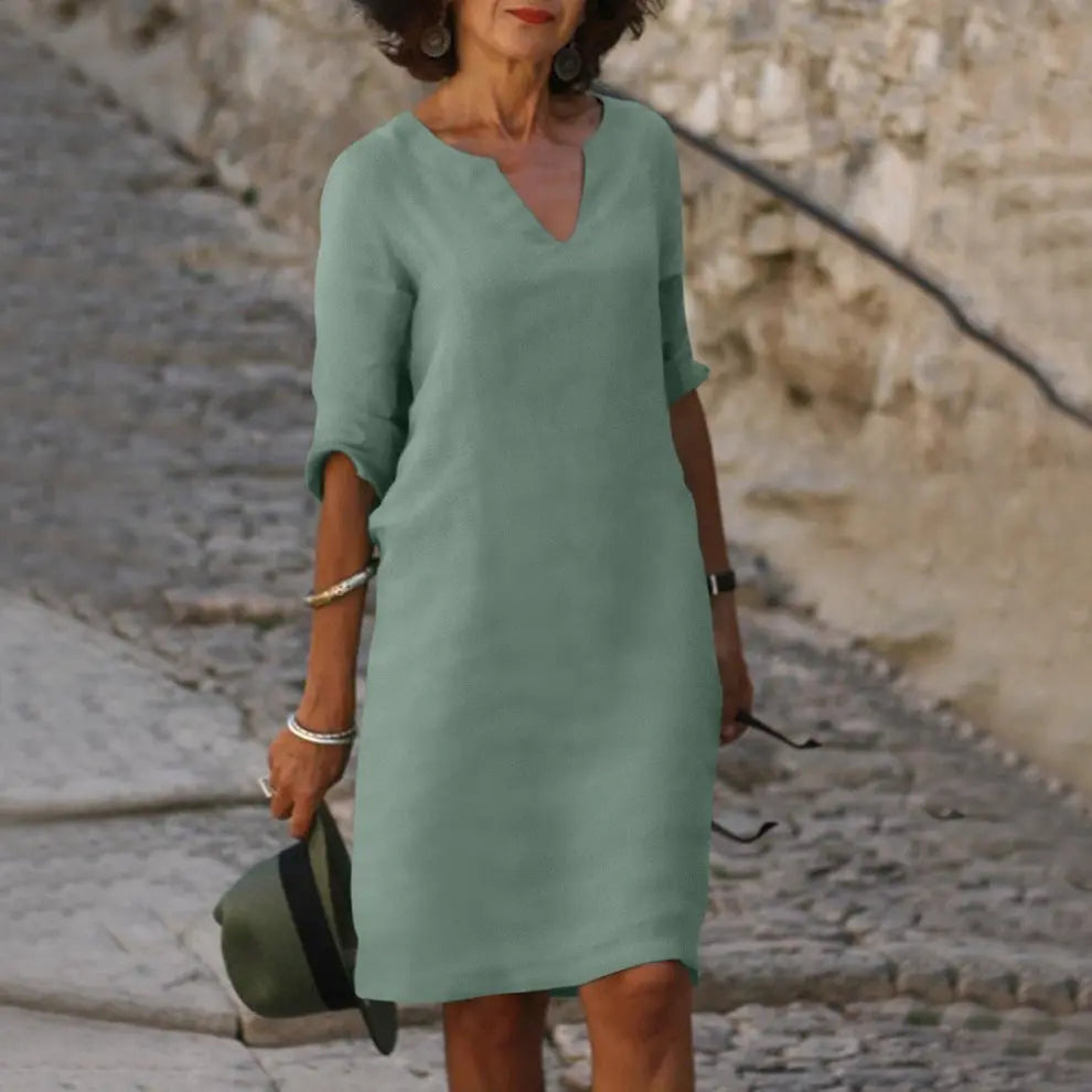 LuxeBreeze - Elegant Sommer Midi Kjole Motelys