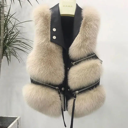 FurFashion - Faux Fur Patchwork Vest til Kvinder for Trendy Utseende Motelys