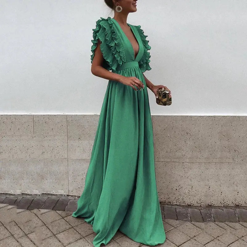 ChicAura - Trendy Kjole med Rynkede Ermer for Stilige Anledninger Motelys