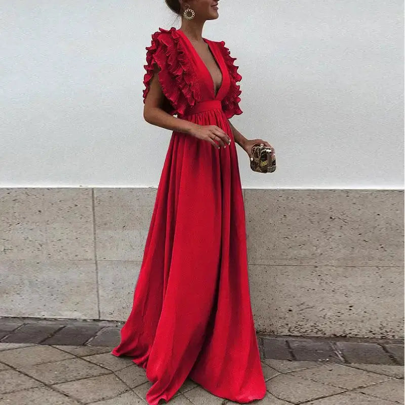 ChicAura - Trendy Kjole med Rynkede Ermer for Stilige Anledninger Motelys