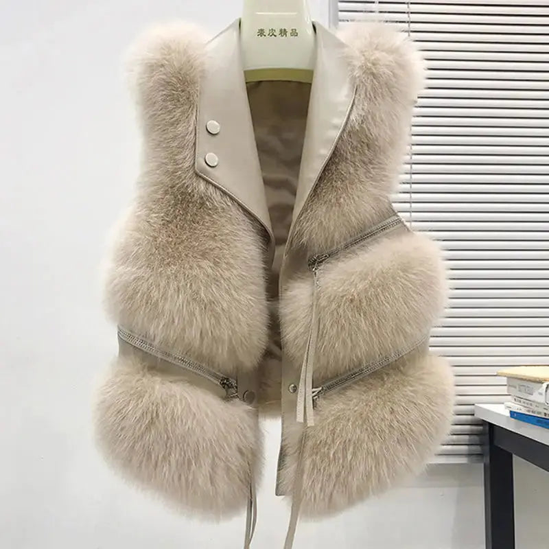 FurFashion - Faux Fur Patchwork Vest til Kvinder for Trendy Utseende Motelys