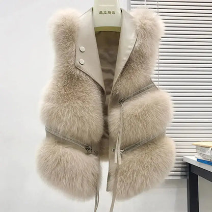 FurFashion - Faux Fur Patchwork Vest til Kvinder for Trendy Utseende Motelys