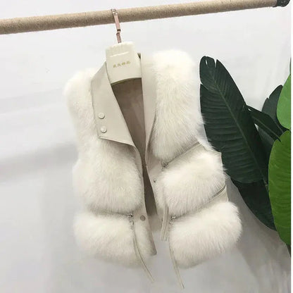 FurFashion - Faux Fur Patchwork Vest til Kvinder for Trendy Utseende Motelys