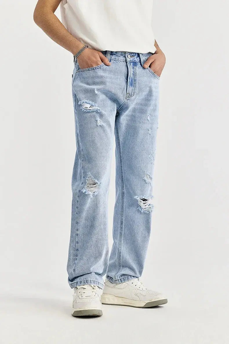 StyleEdge - Ripped Slim Fit Jeans Med Trendy Design Motelys