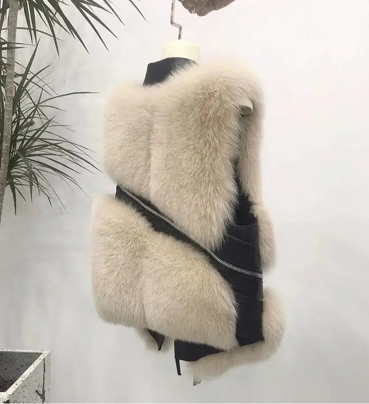 FurFashion - Faux Fur Patchwork Vest til Kvinder for Trendy Utseende Motelys