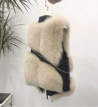 FurFashion - Faux Fur Patchwork Vest til Kvinder for Trendy Utseende Motelys