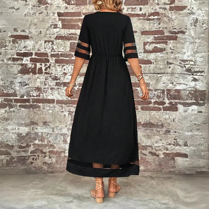 NoirGrace - Elegant Maxi Kjole med Gjennomsiktige Ermer Motelys
