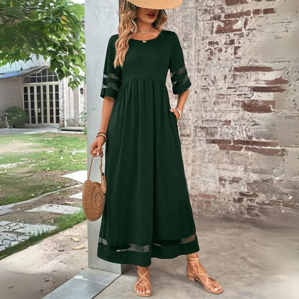 NoirGrace - Elegant Maxi Kjole med Gjennomsiktige Ermer Motelys