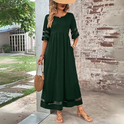 NoirGrace - Elegant Maxi Kjole med Gjennomsiktige Ermer Motelys