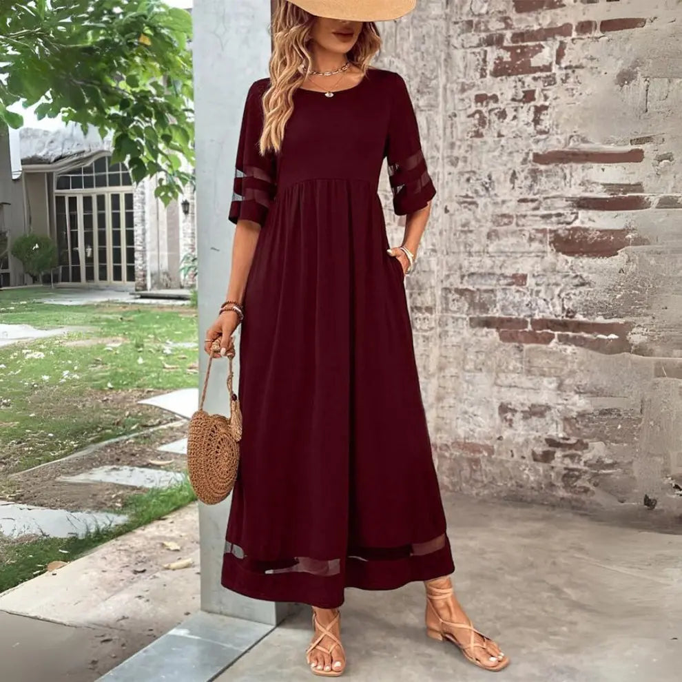 NoirGrace - Elegant Maxi Kjole med Gjennomsiktige Ermer Motelys