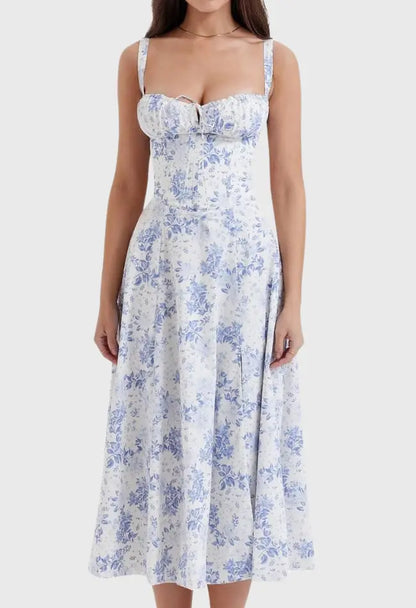 BellaFlair - Blomstrete Bustier Midi Kjole Motelys