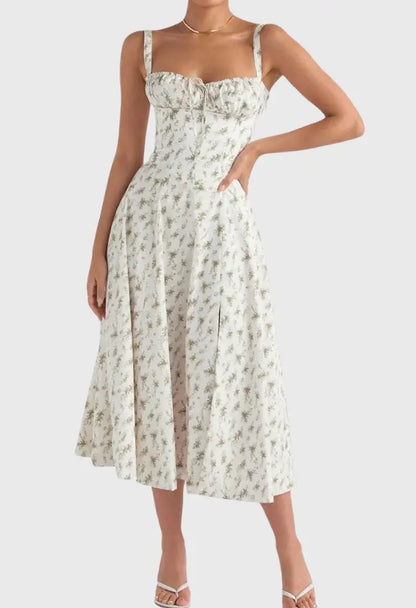 BellaFlair - Blomstrete Bustier Midi Kjole Motelys