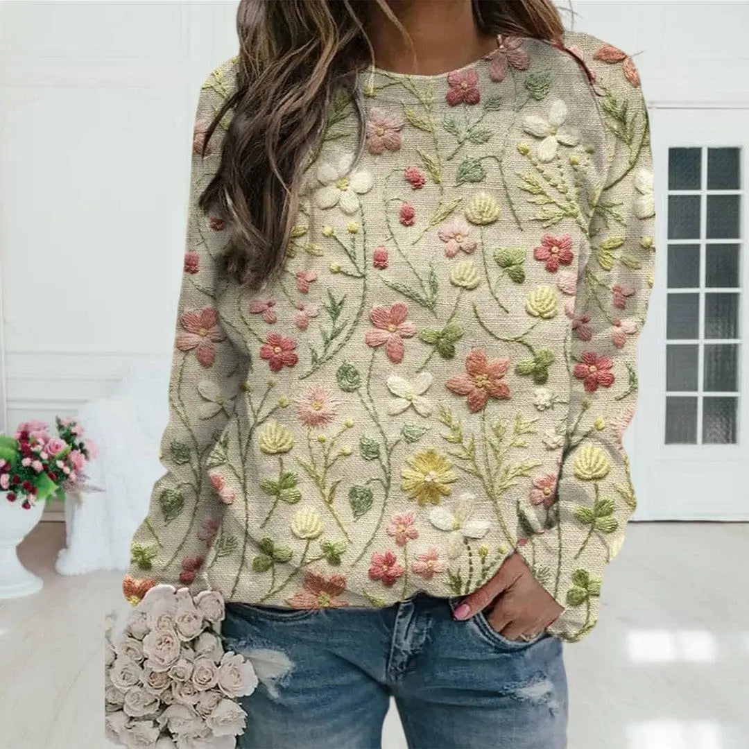 FloralVibes - Trendy Blomstrete Genser for Enkelt Livsdesign Motelys