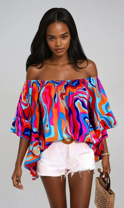 ChicVibe - Bluse med Trykk Uten Skuldre for En Uanstrengt Stil Motelys