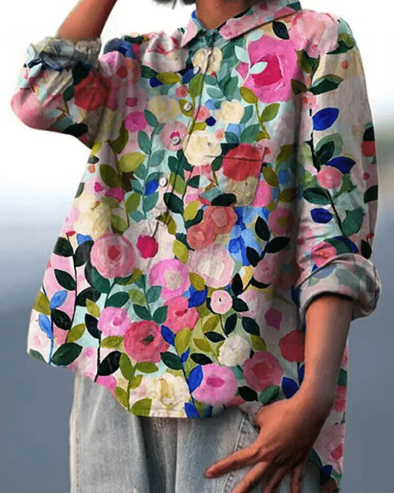 FloralVibe - Bluse med Blomstermønster for En Fargerik Garderobe Motelys