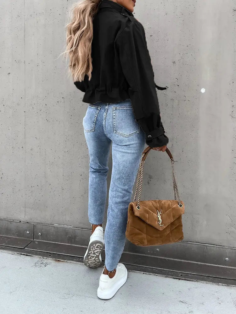 ChicLayer - Stilig Beskåret Frakke for Høstens Trendy Looks Motelys