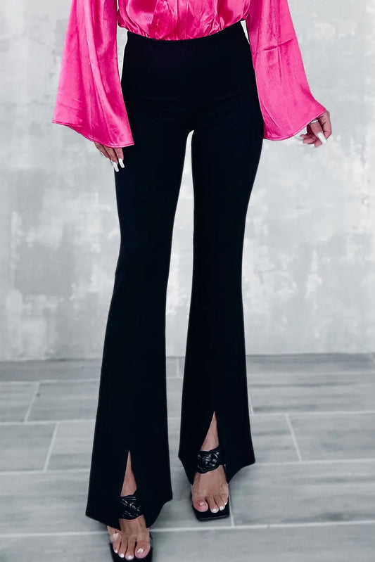 ChicVibe - Stilige Sorte Bukser med Delt Front for En Trendy Look Motelys