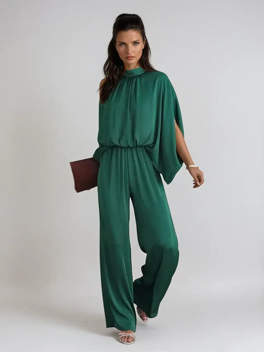 ChicVibes - Elegant Grønn Kortermet Jumpsuit for Stilfulle Anledninger Motelys