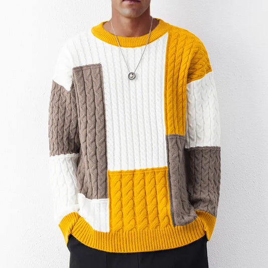 StyleMakers - Unik Patchwork-Genser for Menn med Trendy Design Motelys