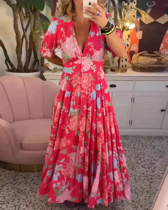 FloralVibes - Elegant Blomstret Kjole for Hver Anledning Motelys