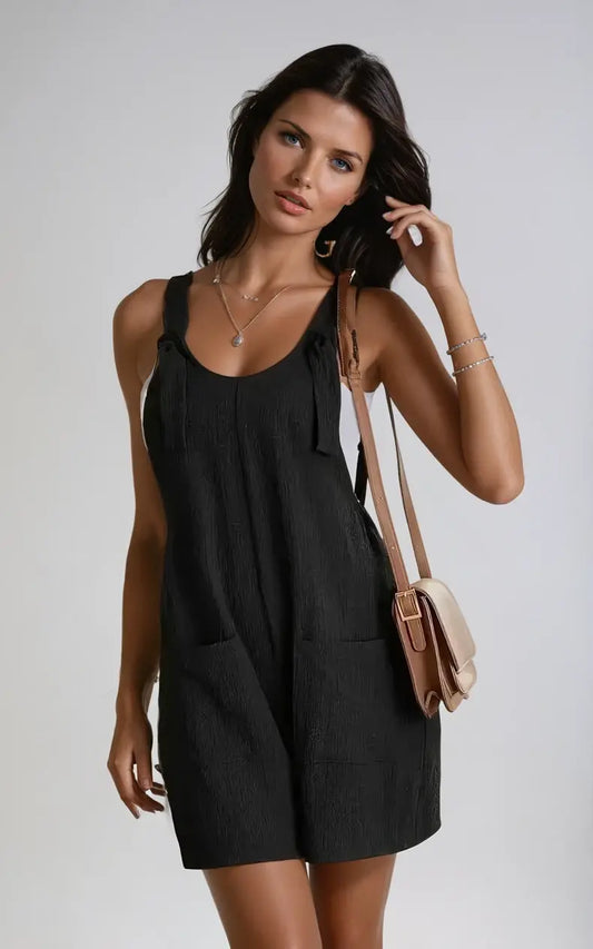 StyleAura - Kort Jumpsuit med Sløyfe for Trendy Utseende Motelys